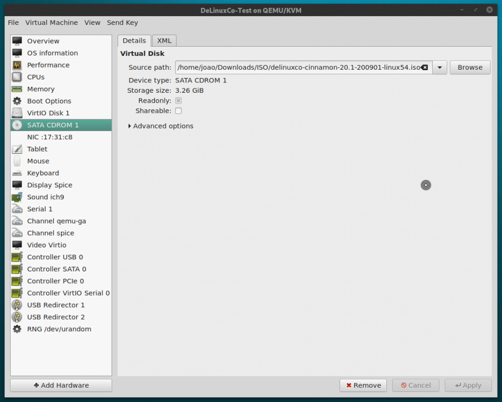 Virt-manager, SATA CDROM 1