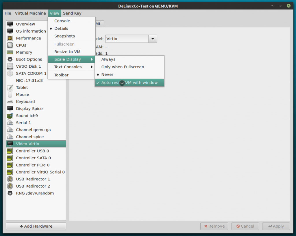 Virt-manager, Auto Resize