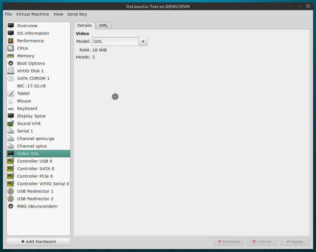 Virt-manager, video QXL
