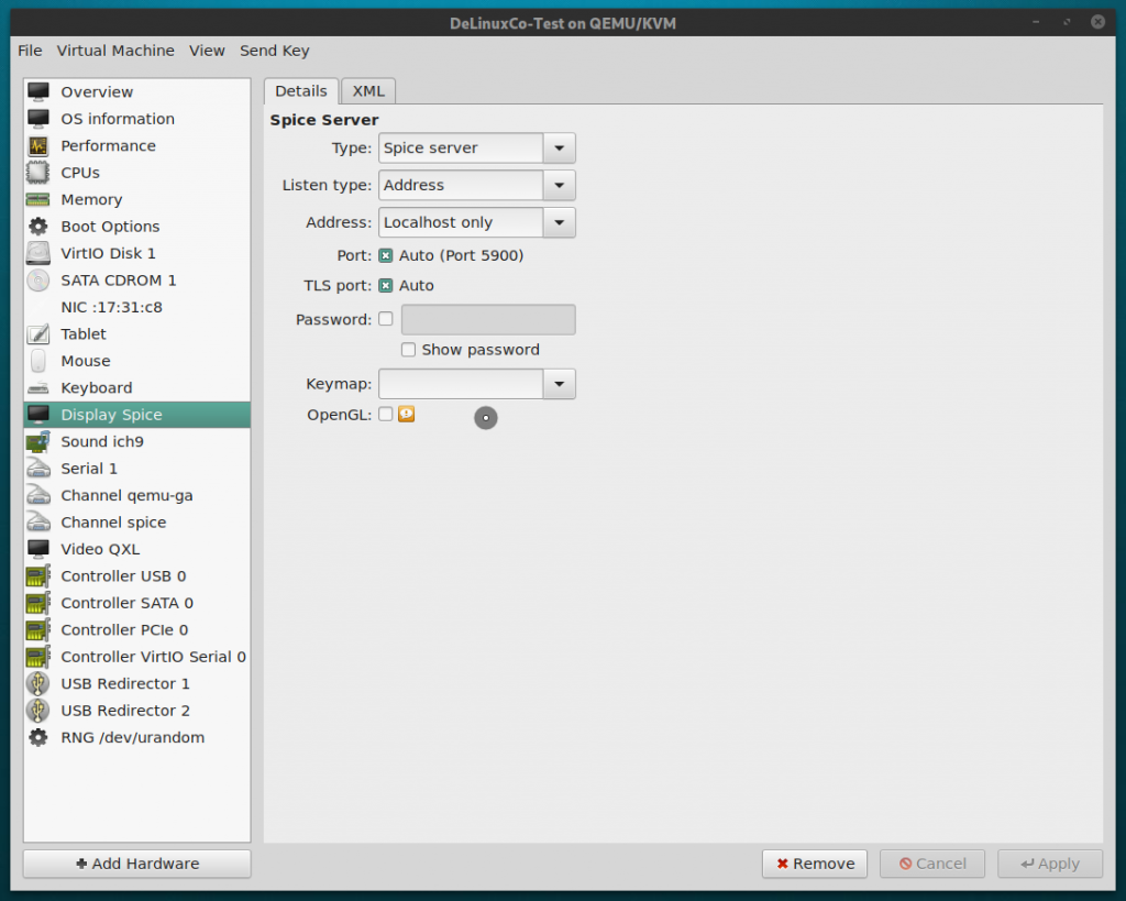 Virt-manager, Display Spice