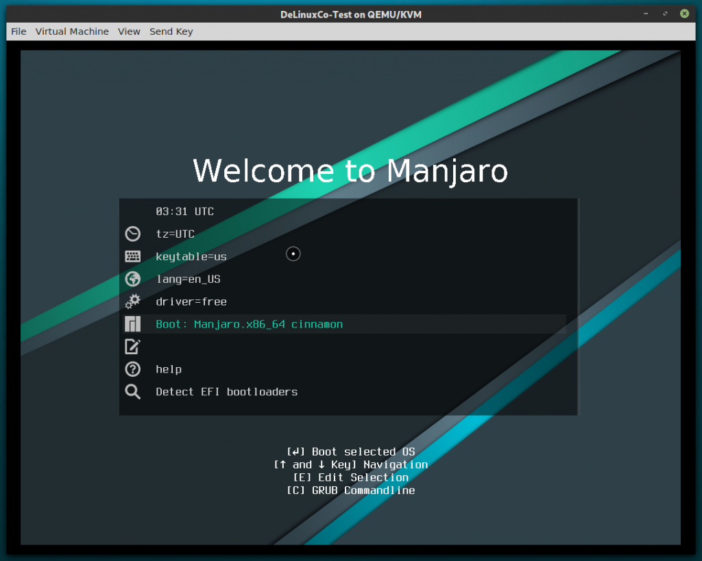 Virt-manager, ISO Boot screen