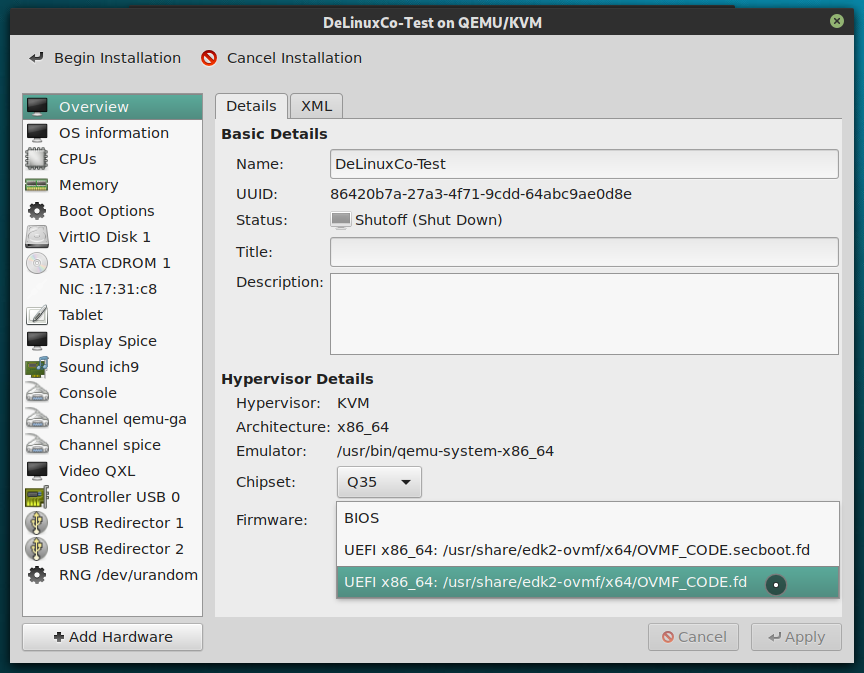 Virt-manager, set UEFI