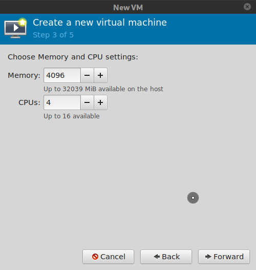 Virt-manager, set memory and CPU