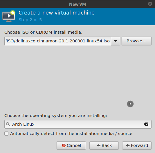 Virt-manager, select ISO image