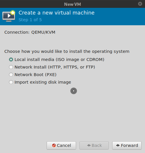 Virt-manager, select local install media