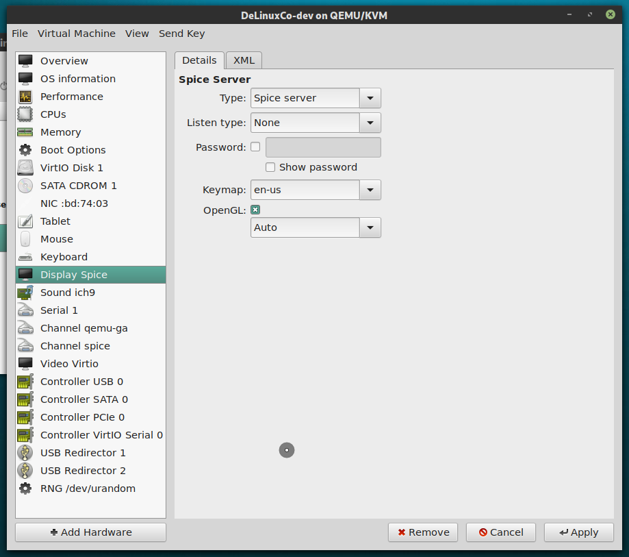 Virt-manager, Spice Server